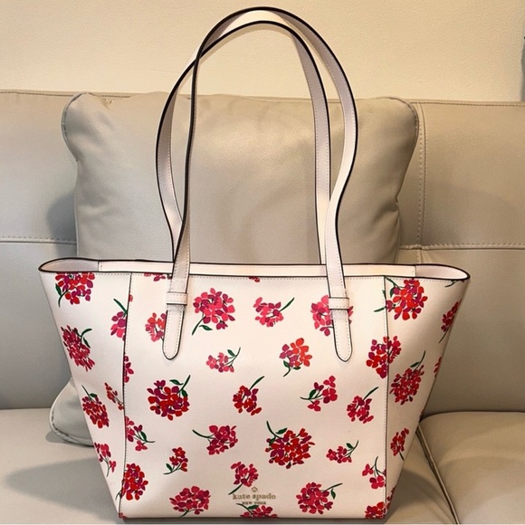Kate Spade Cream Tote with Red Floral DesignNWOT